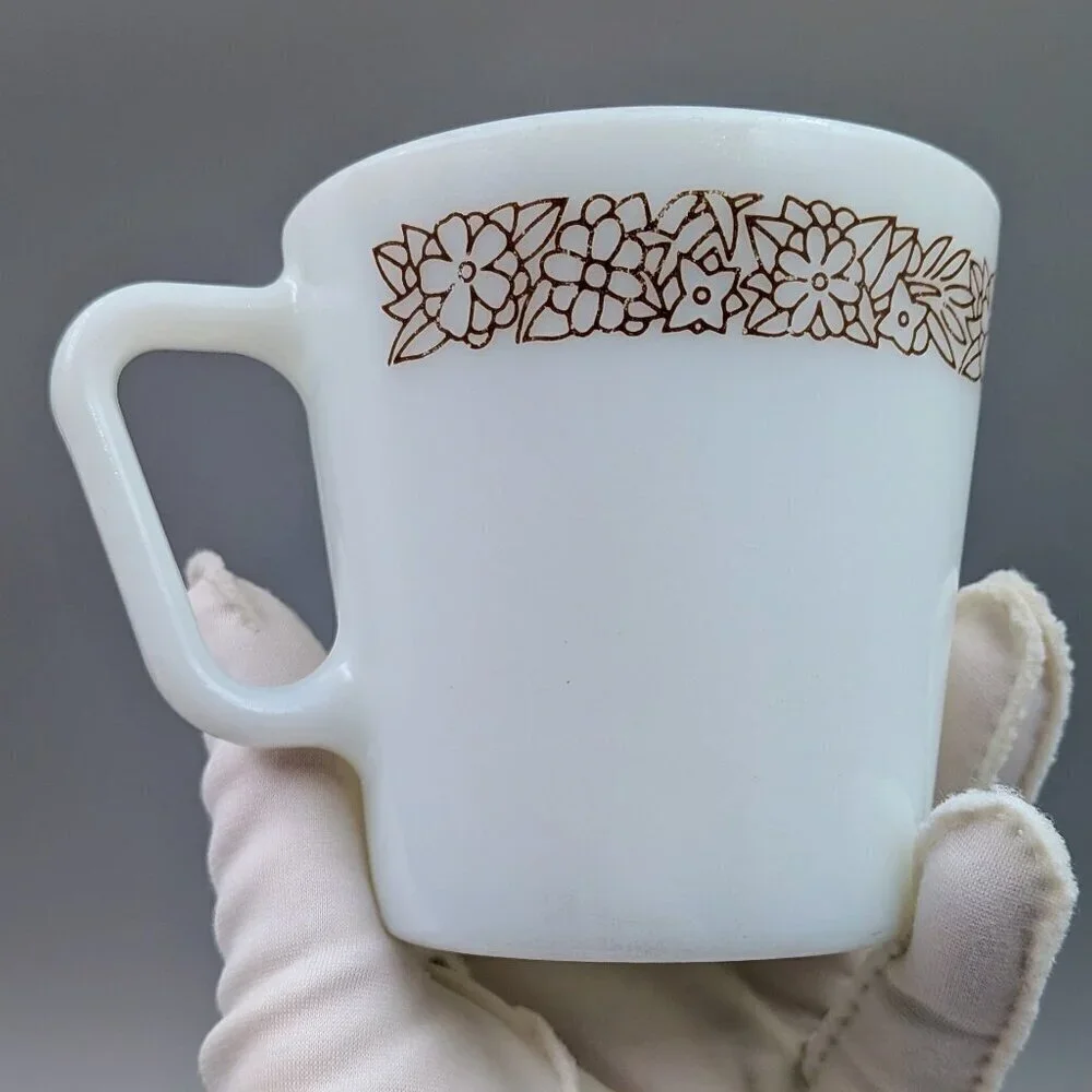 Retro Vibe: Pair of Vintage Pyrex Woodland Brown Coffee Mugs - 1970s Milk Glass